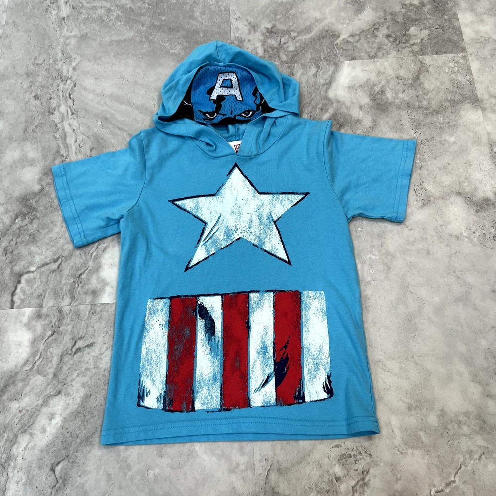 Marvel Kids Boys Size 5 or XS Short‎ Sleeve Tee Shirt Blue Captain America
